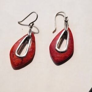 Silpada Elegant Coral and Silver Earrings